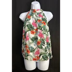 Rachel Zoe Tropical Print Choker Tank Top – Bare Shoulder, Large